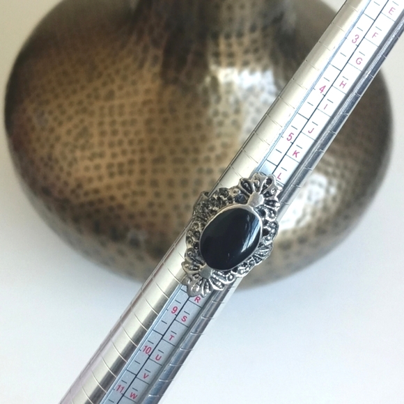 Vintage Silver Adjustable Ring Black Onyx Adjustable 7 - Picture 11 of 14